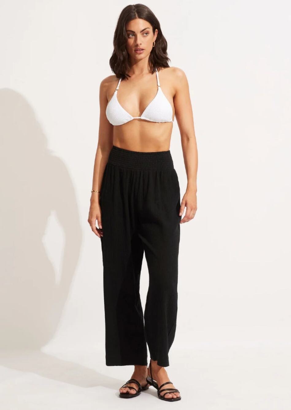 SEAFOLLY Womens Double Cloth Shirring Pants XS Black Pull-On Cover Up Casual NWT